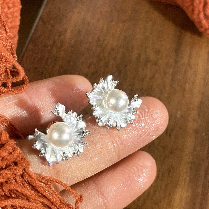 Vintage French Pearl Stud Earrings with Silver Pin Design