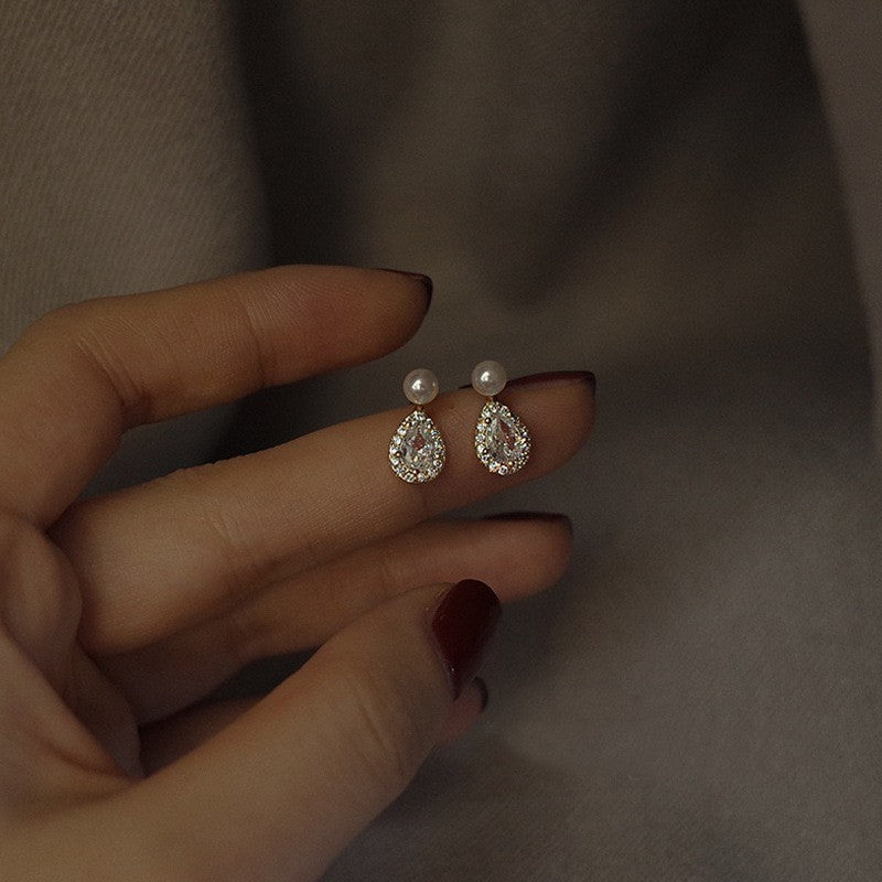 Vintage French Pearl Stud Earrings with Silver Pin Design