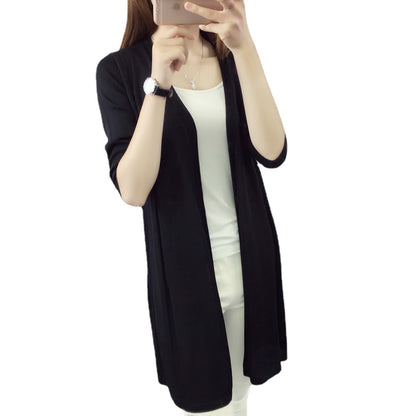 Mid-Length Knitted Sweater Cardigan with Scarf Shawl