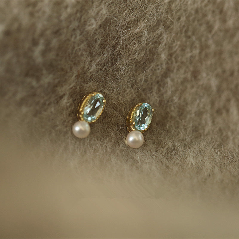 Vintage French Pearl Stud Earrings with Silver Pin Design