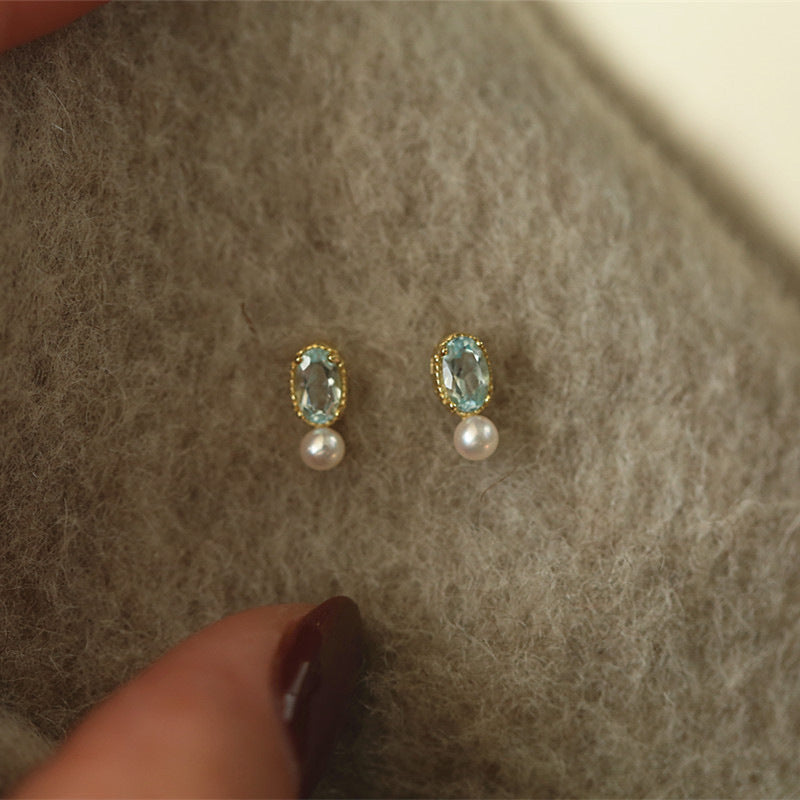 Vintage French Pearl Stud Earrings with Silver Pin Design
