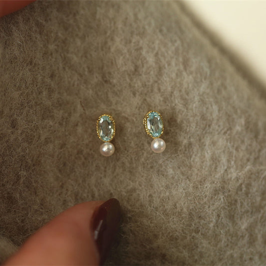 Vintage French Pearl Stud Earrings with Silver Pin Design