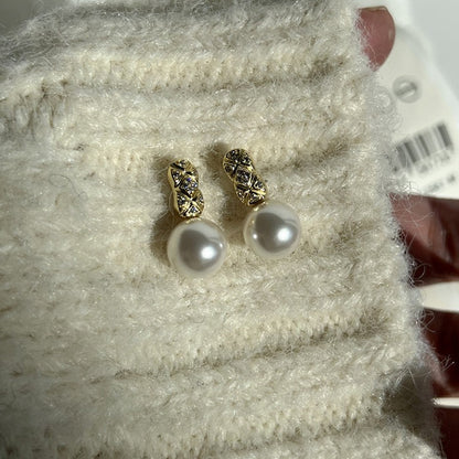 Vintage French Pearl Stud Earrings with Silver Pin Design