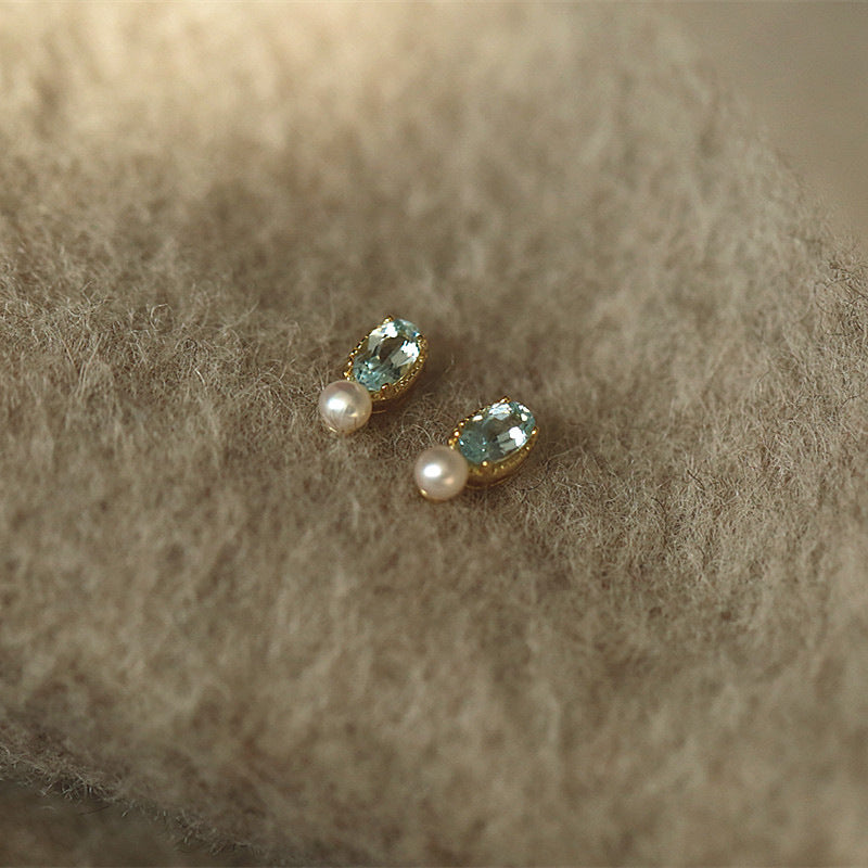 Vintage French Pearl Stud Earrings with Silver Pin Design