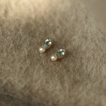 Vintage French Pearl Stud Earrings with Silver Pin Design