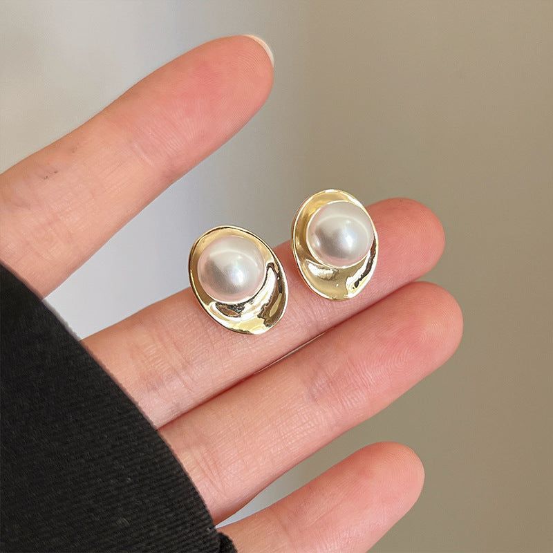 Vintage French Pearl Stud Earrings with Silver Pin Design