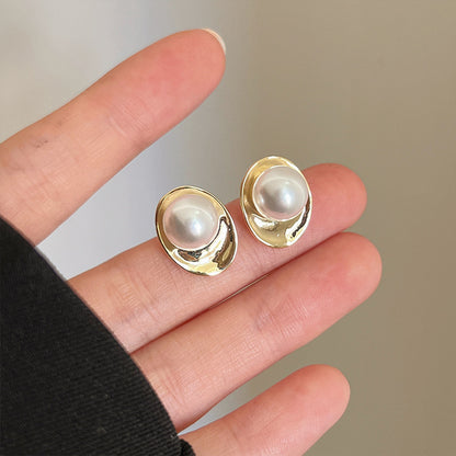 Vintage French Pearl Stud Earrings with Silver Pin Design