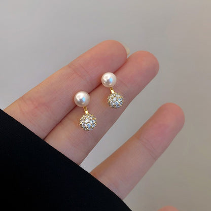 Vintage French Pearl Stud Earrings with Silver Pin Design