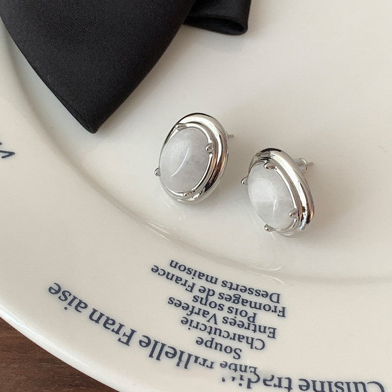 Vintage French Pearl Stud Earrings with Silver Pin Design