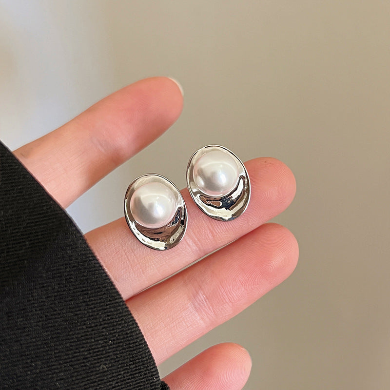 Vintage French Pearl Stud Earrings with Silver Pin Design
