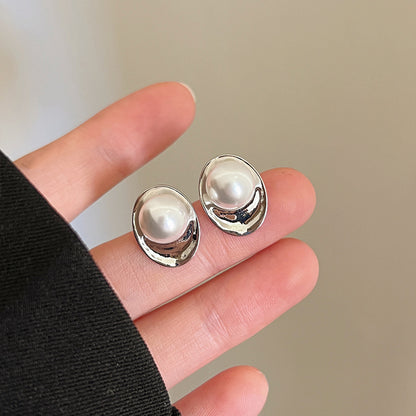 Vintage French Pearl Stud Earrings with Silver Pin Design