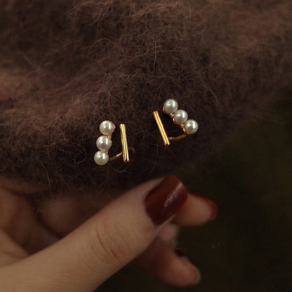 Vintage French Pearl Stud Earrings with Silver Pin Design