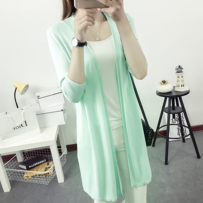 Mid-Length Knitted Sweater Cardigan with Scarf Shawl